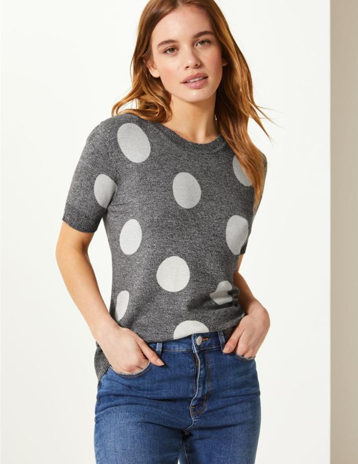 Marks & Spencer Petite Polka Dot Round Neck Jumper Grey Mix