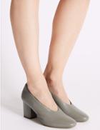 Marks & Spencer Leather Block Heel Court Shoes Grey