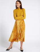 Marks & Spencer Velvet Pleated A-line Midi Skirt Gold