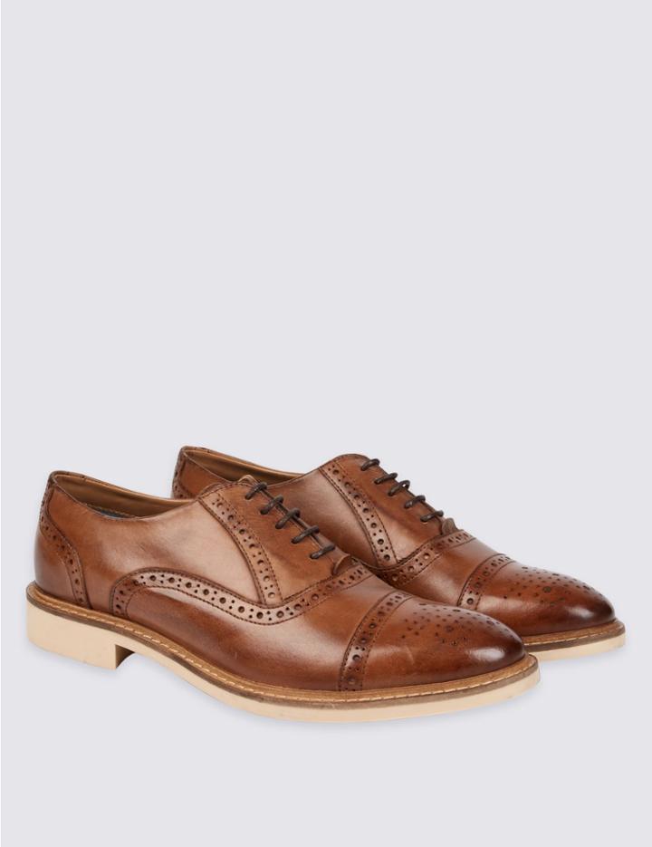 Marks & Spencer Leather Contrast Sole Lace-up Brogue Shoes Tan