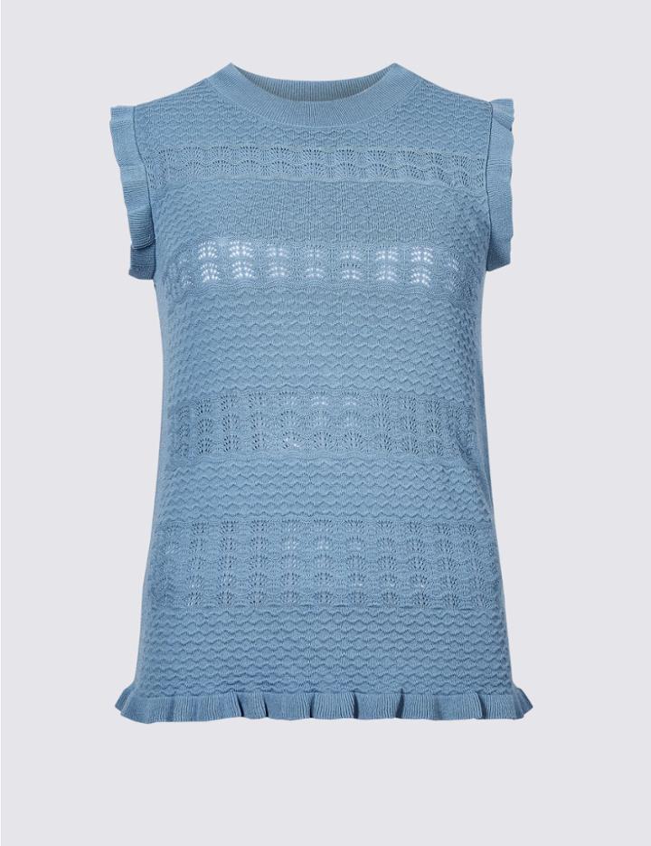Marks & Spencer Textured Round Neck Jumper Azure Blue