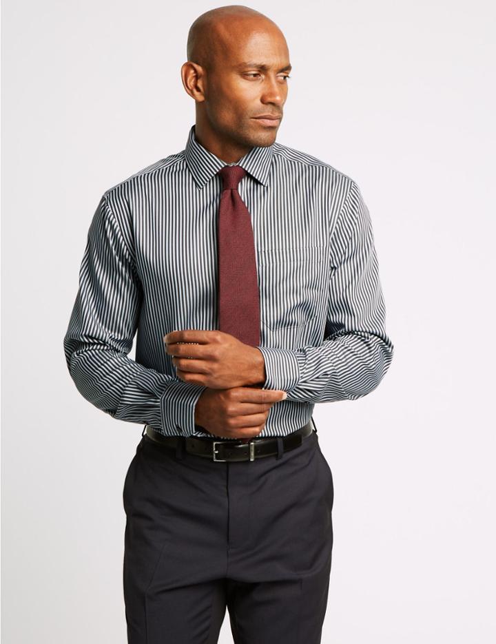 Marks & Spencer Pure Cotton Non-iron Twill Regular Fit Shirt Grey Mix