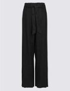 Marks & Spencer Pure Linen Wide Leg Flared Trousers Black