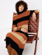 Marks & Spencer Striped Ribbed Fit & Flare Knitted Dress Brown Mix