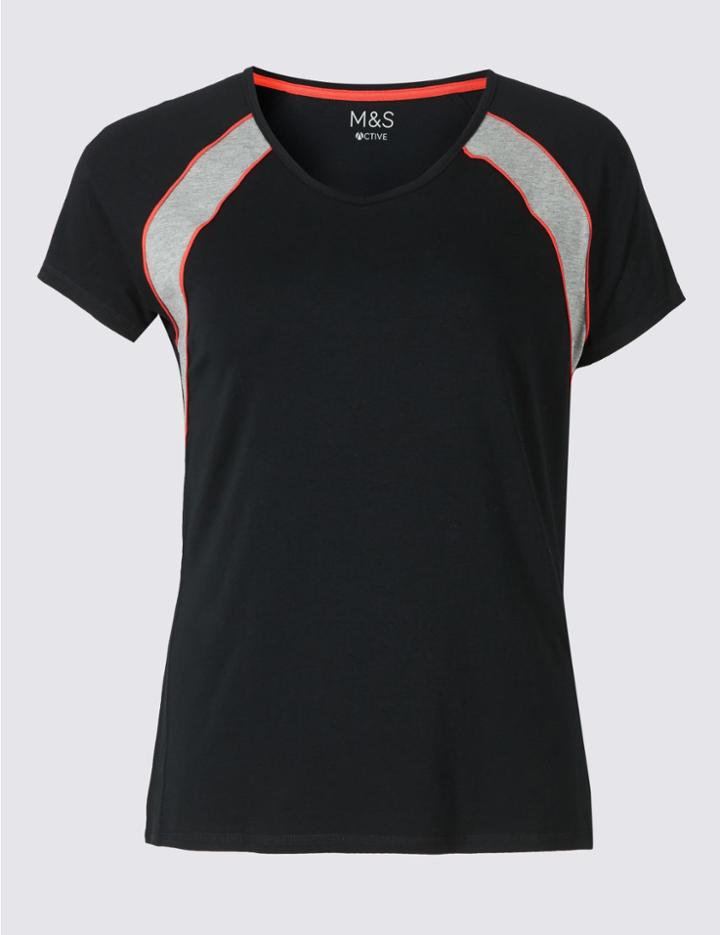 Marks & Spencer Plus Active Cotton Rich T-shirt Black Mix
