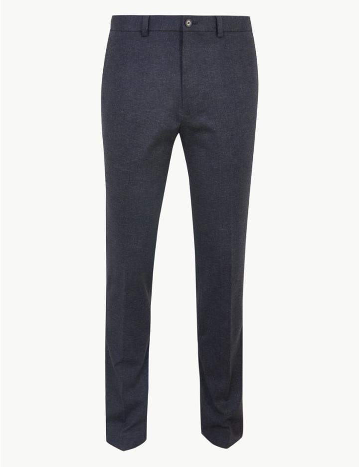 Marks & Spencer Skinny Fit Checked Trousers Navy