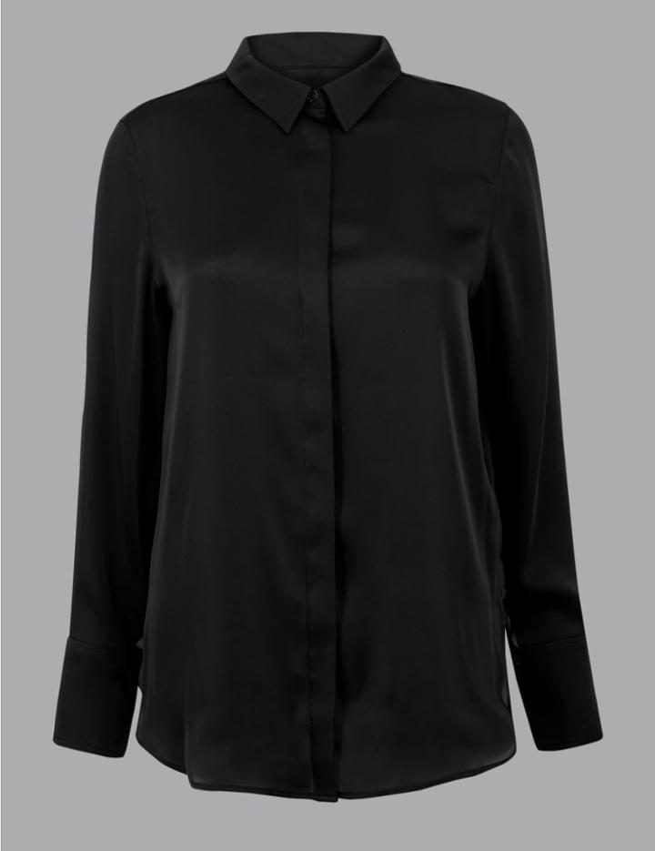 Marks & Spencer Satin Long Sleeve Blouse Hot Bronze
