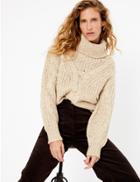Marks & Spencer Cable Knit Roll Neck Relaxed Fit Jumper