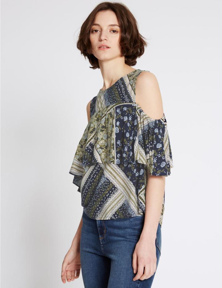 Marks & Spencer Patchwork Round Neck Sleeveless Shell Top Multi