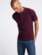 Marks & Spencer Pure Cotton Leaf Design Knitted Slim Fit Polo Dark Wine