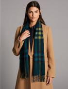 Marks & Spencer Pure Cashmere Checked Scarf Green Mix