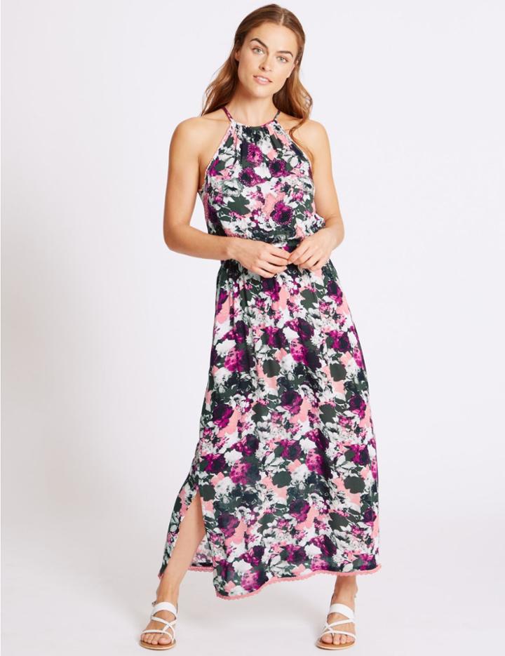 Marks & Spencer Floral Beaded Midi Dress Berry