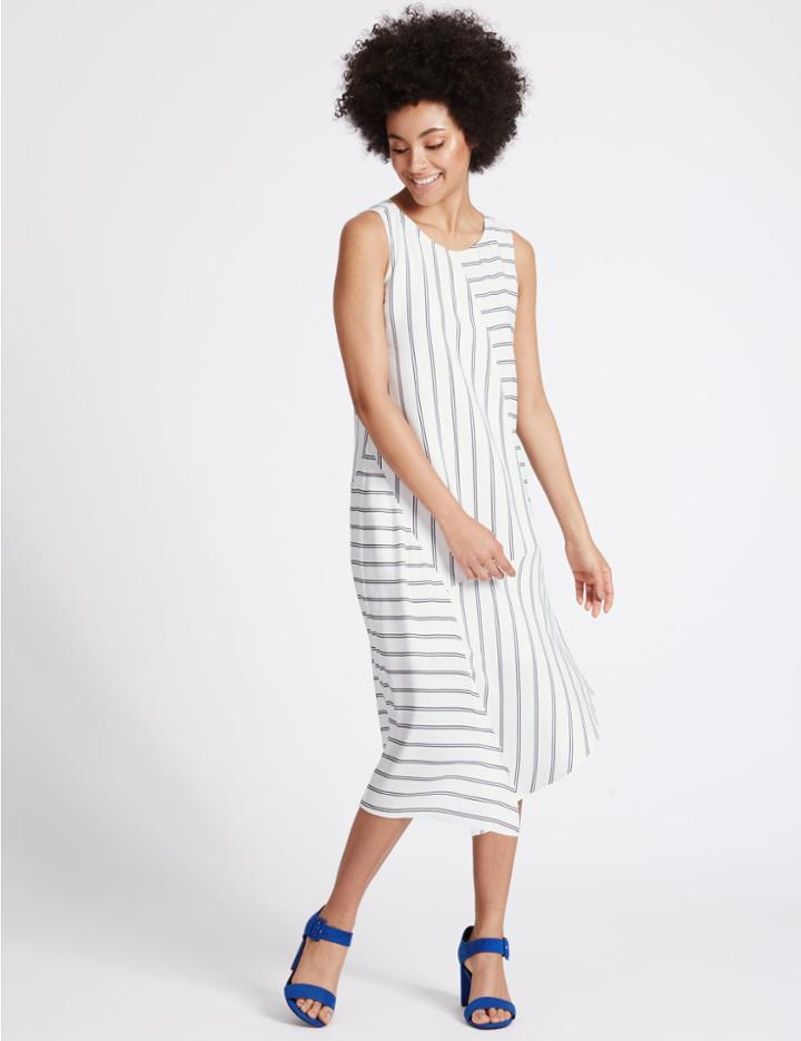 Marks & Spencer Longline Striped Skater Dress Ivory Mix