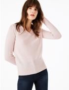 Marks & Spencer Wool Rich V-neck Jumper Light Pink