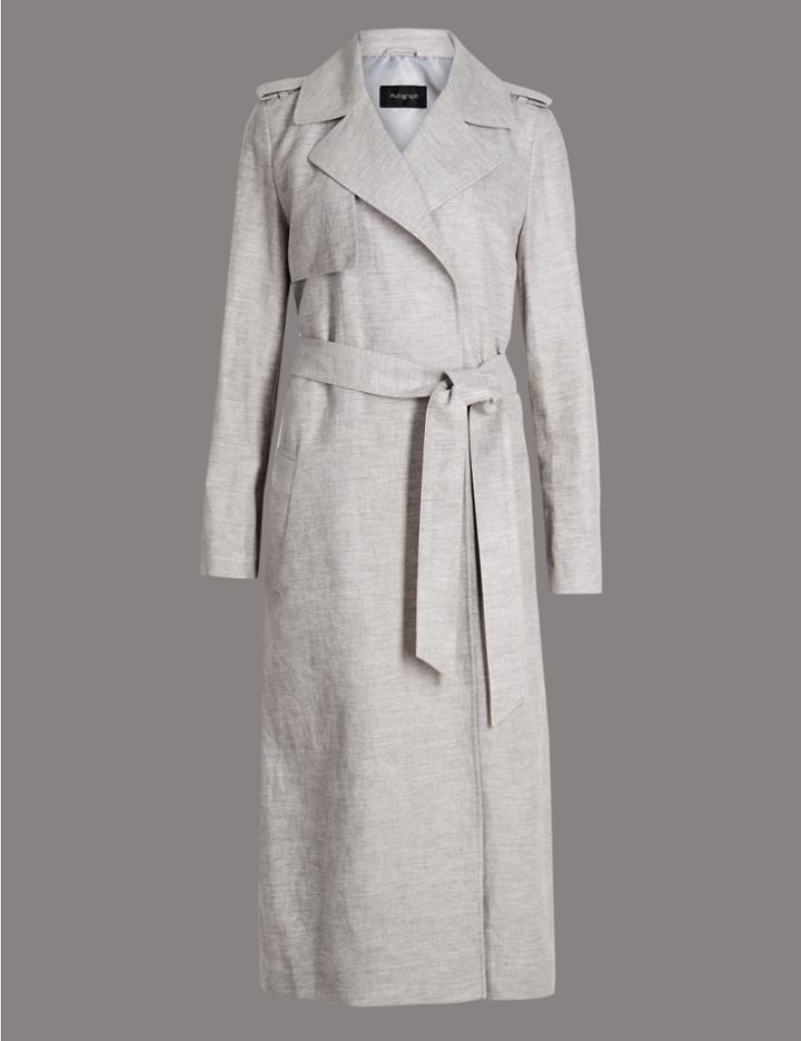 Marks & Spencer Linen Blend Duster Coat Grey Mix