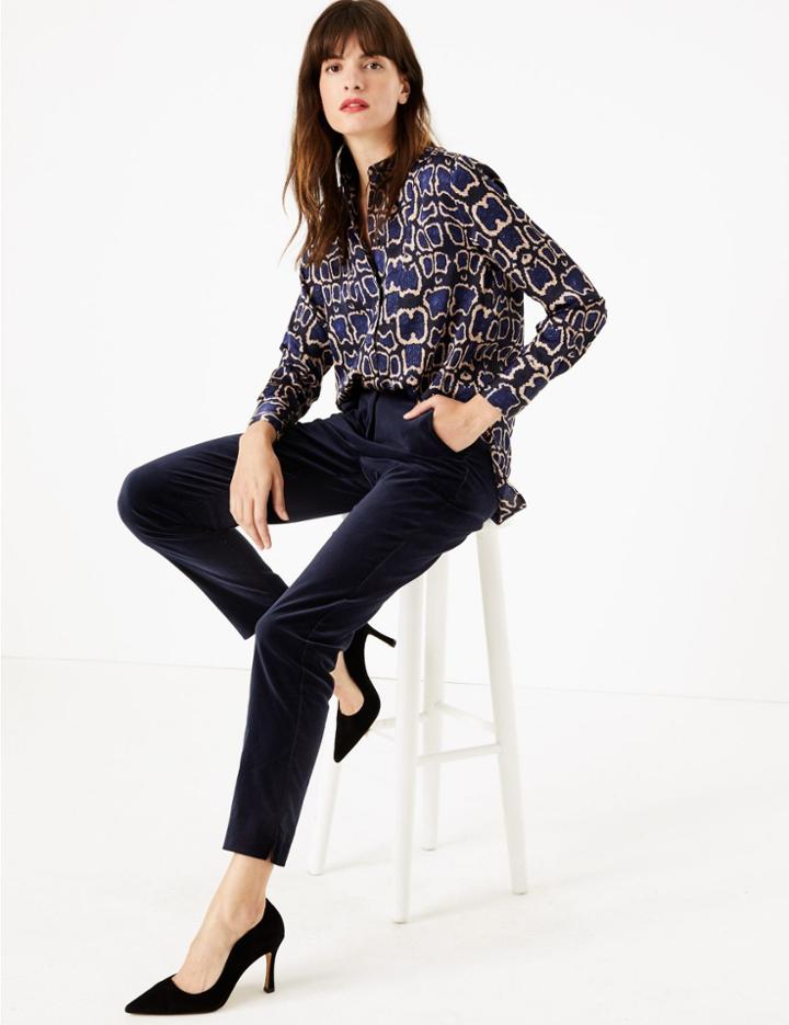 Marks & Spencer Mia Velvet Slim Ankle Grazer Trousers Navy