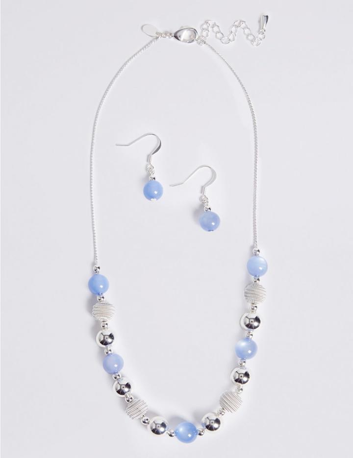 Marks & Spencer Snails Glass Necklace & Earrings Set Silver Mix