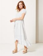 Marks & Spencer Petite Pure Linen Waisted Midi Dress Soft White