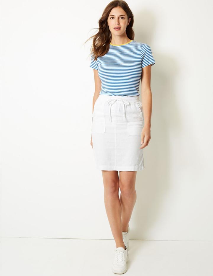 Marks & Spencer Linen Rich Pencil Skirt Soft White