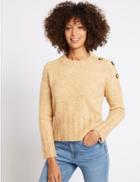Marks & Spencer Button Shoulder Round Neck Jumper Oatmeal