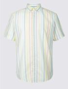 Marks & Spencer Easy To Iron Pure Cotton Striped Oxford Shirt Multi