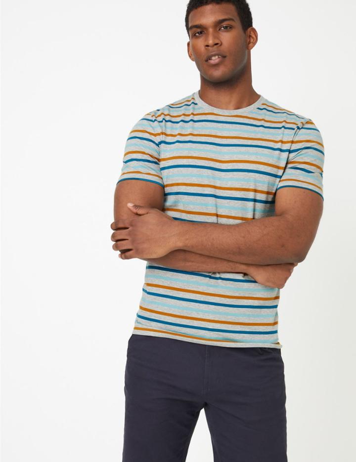 Marks & Spencer Slim Fit Cotton Striped T-shirt Grey Mix