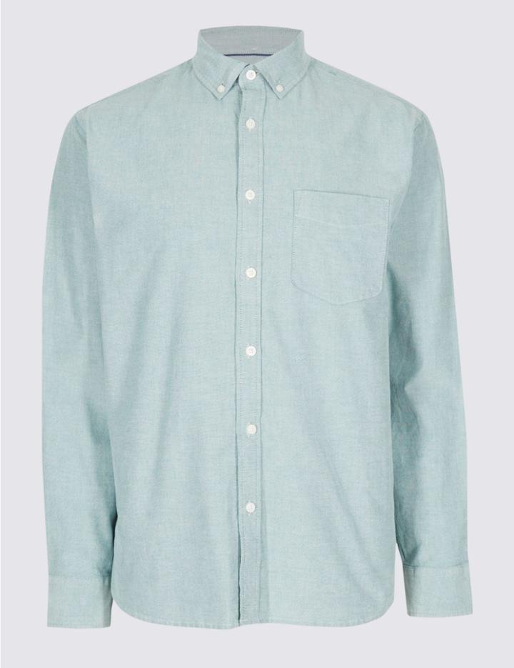 Marks & Spencer Easy Care Oxford Shirt With Pocket Teal