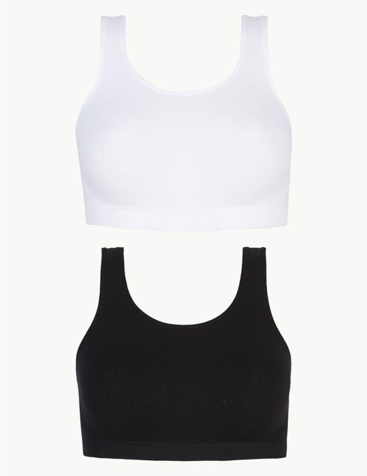 Marks & Spencer 2 Pack Non-wired Full Cup Seamfree Crop Tops Black/white