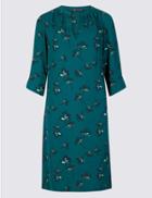 Marks & Spencer Satin Floral Print Shift Dress Green Mix