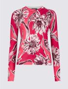 Marks & Spencer Floral Print Round Neck Long Sleeve Cardigan Red Mix