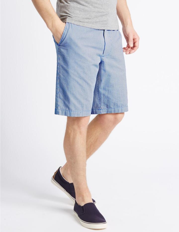 Marks & Spencer Pure Cotton Striped Shorts Navy Mix