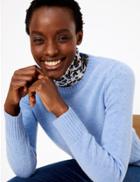 Marks & Spencer Wool Rich Round Neck Jumper Medium Blue