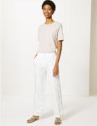 Marks & Spencer Relaxed Straight Linen Blend Trousers Winter White