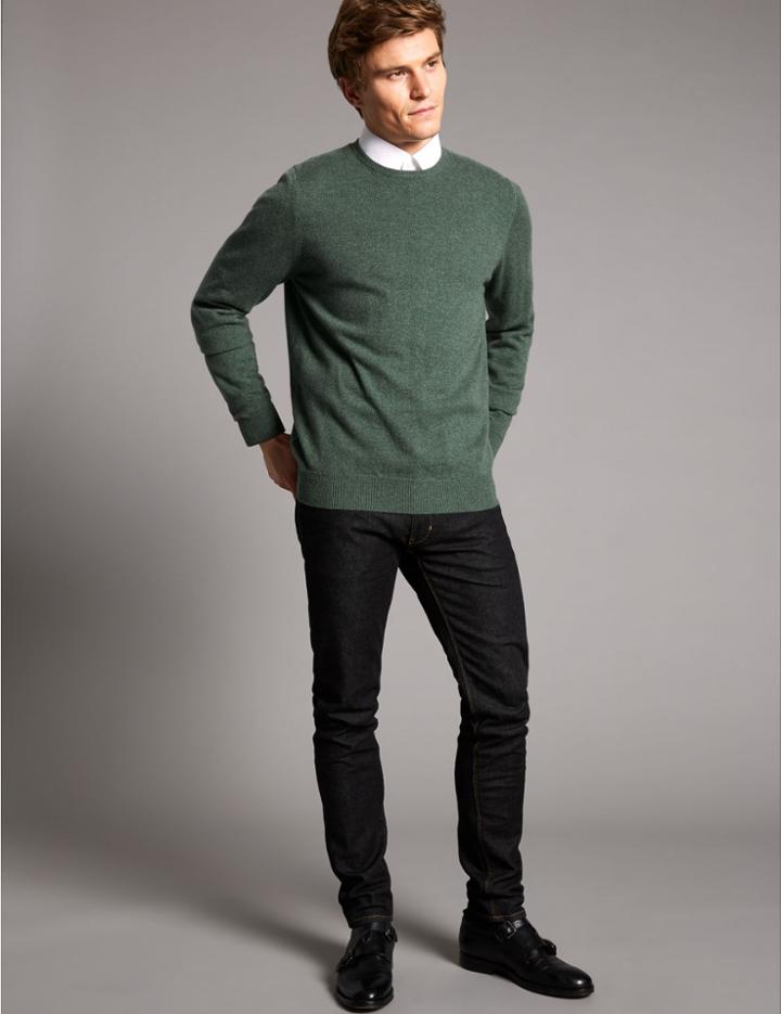Marks & Spencer Pure Cashmere Crew Neck Jumper Avocado