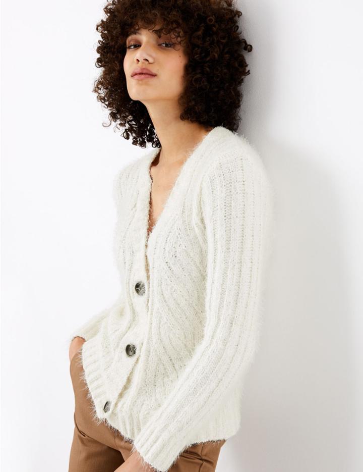 Marks & Spencer Chenille Cable Knit V-neck Cardigan Cream