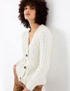Marks & Spencer Chenille Cable Knit V-neck Cardigan Cream