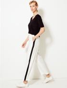 Marks & Spencer Crepe Side Stripe Wide Leg Trousers White Mix