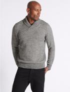 Marks & Spencer Cotton Rich Textured Shawl Neck Jumper Charcoal Mix