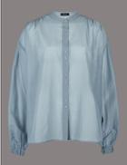 Marks & Spencer Cotton Rich Round Neck Long Sleeve Shirt Blue/grey