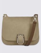 Marks & Spencer Faux Leather Buckle Saddle Across Body Bag Grey Mix