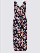 Marks & Spencer Curve Leaf Print Slip Maxi Dress Navy Mix