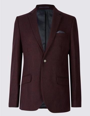 Marks & Spencer Pure Wool Barleycorn Jacket Burgundy