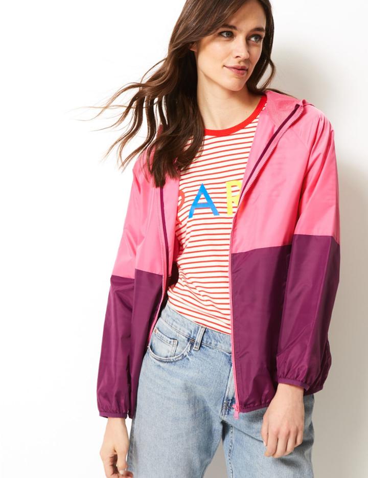 Marks & Spencer Colour Block Short Pack Away Parka Pink Mix