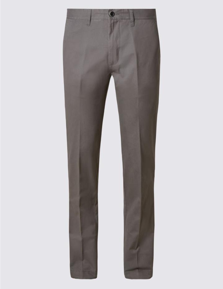 Marks & Spencer Pure Cotton Flat Front Chinos Medium Grey