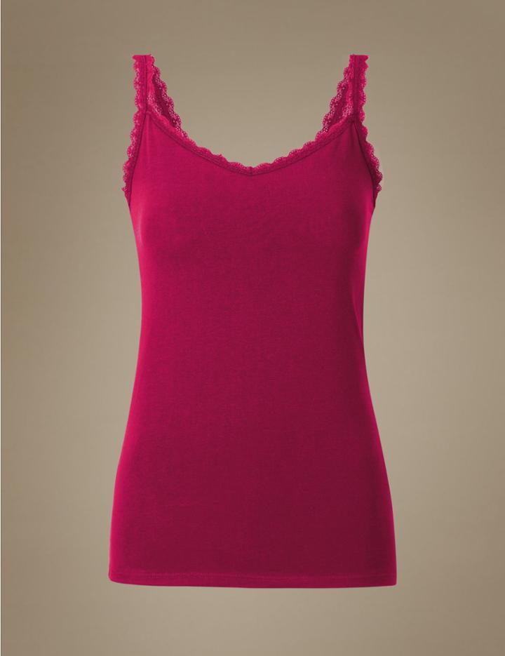 Marks & Spencer Soft Touch Cotton Rich Vest With New & Improved Fabric Dark Cranberry