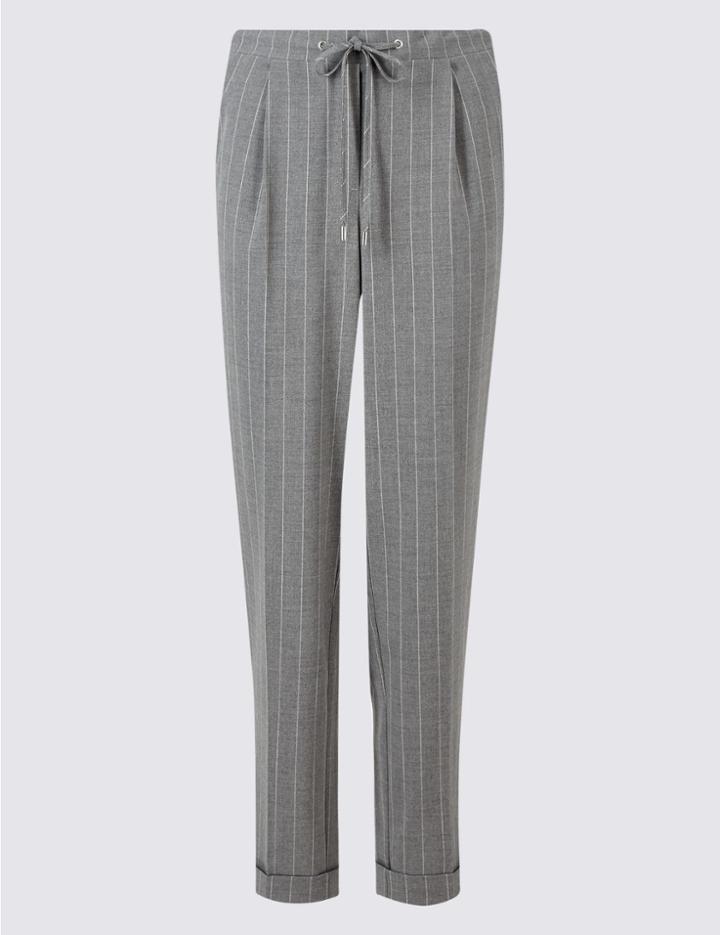 Marks & Spencer Drawstring Striped Tapered Leg Trousers Grey Mix