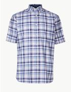 Marks & Spencer Pure Cotton Checked Shirt White Mix