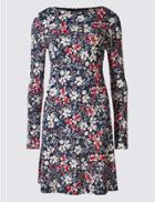 Marks & Spencer Petite Floral Print Skater Dress Blue Mix