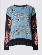 Marks & Spencer Pure Cotton Floral Print Knitted Jumper Blue Mix