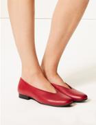 Marks & Spencer Leather High Cut Ballerina Pumps Bright Red